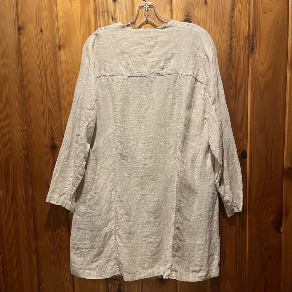 Eileen Fisher Jacket Topper 100% Linen Flax Floral Jacquard Oatmeal Plus Size 1X - Picture 2 of 5
